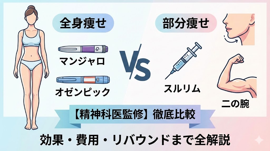 【精神科医監修】マンジャロ・オゼンピック・スルリムの違いは？効果・費用・リバウンドリスクを徹底比較