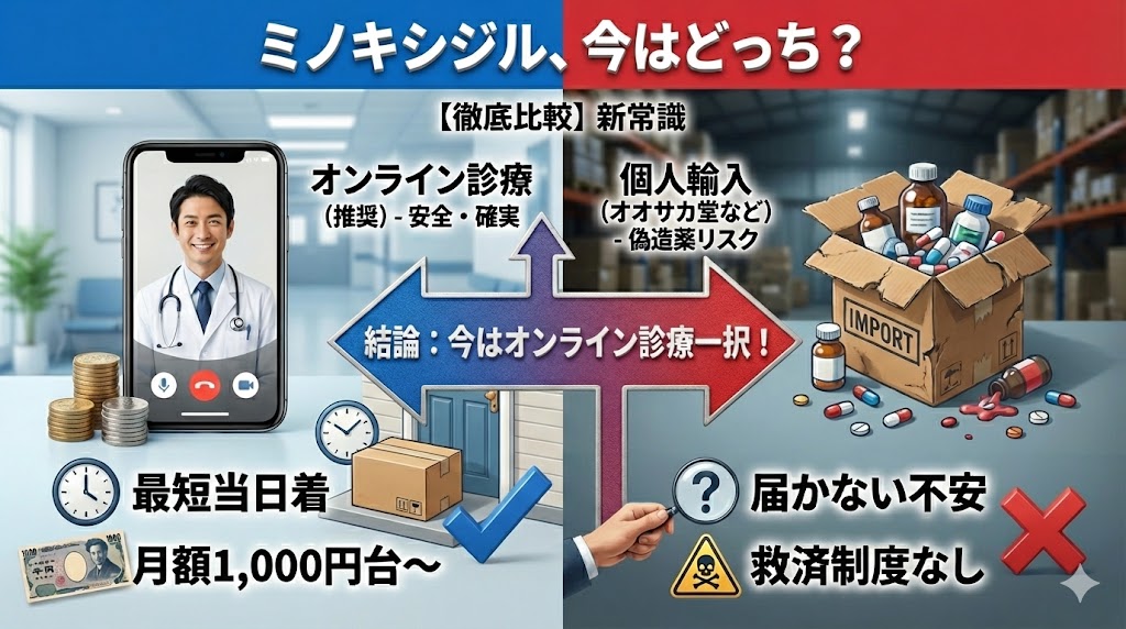 【精神科医監修】ミノキシジルはオンライン診療が正解？オオサカ堂の安さとリスクを徹底比較