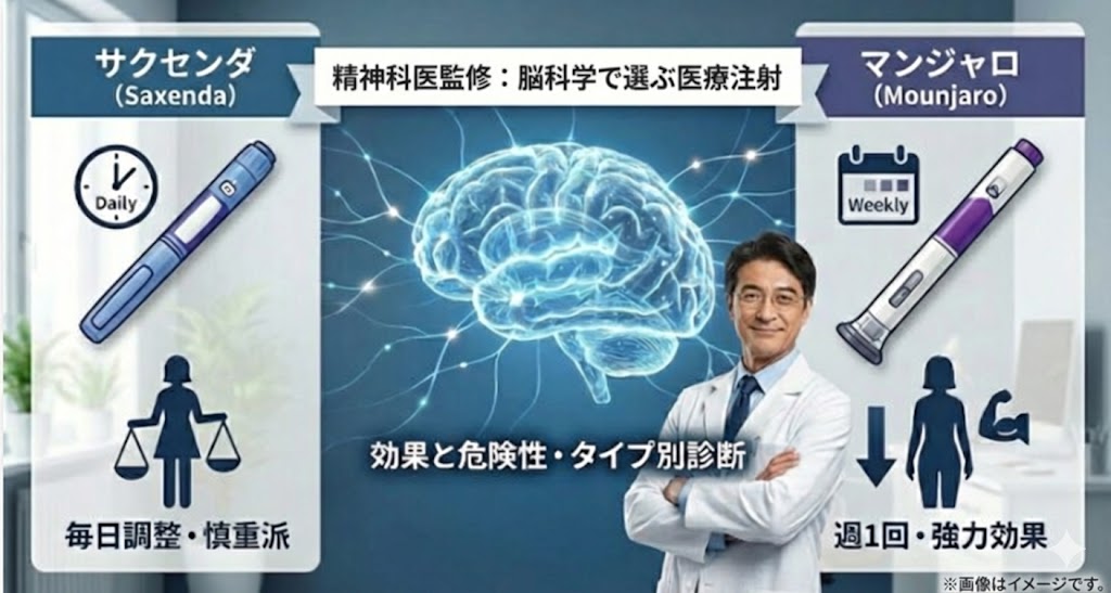 【精神科医監修】サクセンダとマンジャロの違いは？脳科学で選ぶメディカルダイエット注射の効果と危険性