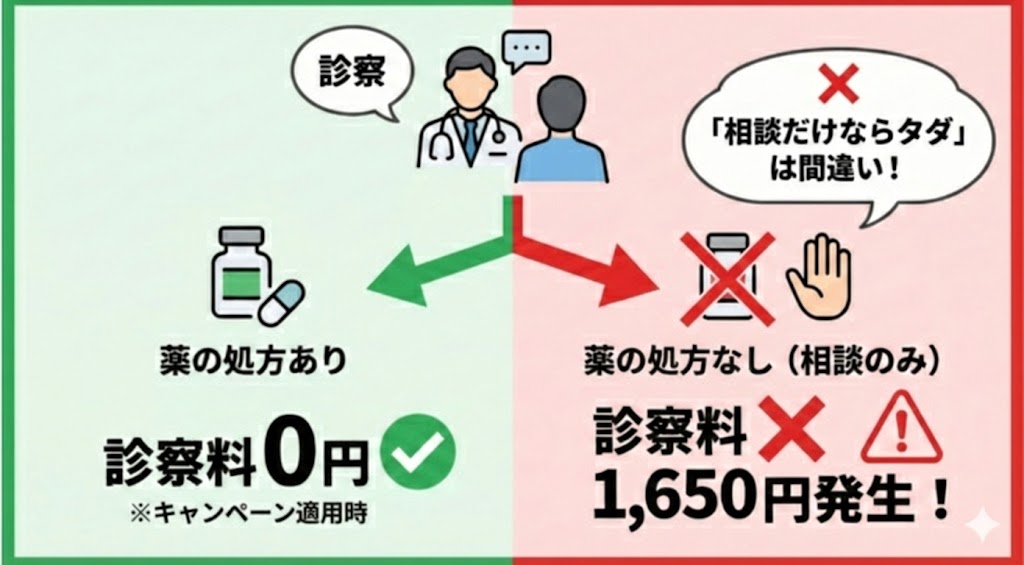 クリニックフォアの診察料トラブル注意点：薬を購入しない場合は診察料1,650円が発生する仕組み