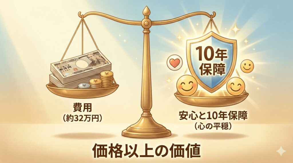アマリス750Zの費用対効果イメージ：手術費用と10年間の安心・精神的メリットのバランス