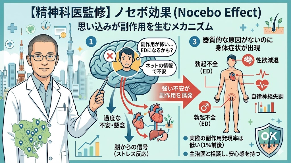 精神科医が解説するAGA治療薬のノセボ効果（思い込みによる副作用）のメカニズム