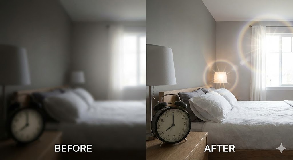  ICL手術前後の視界比較（ぼやけた視界とクリアだがハロー・グレアがある視界）