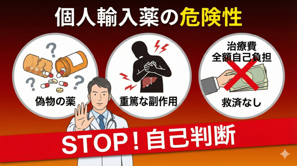 個人輸入薬の危険性｜偽物混入・重篤な副作用・自己負担のリスク警告