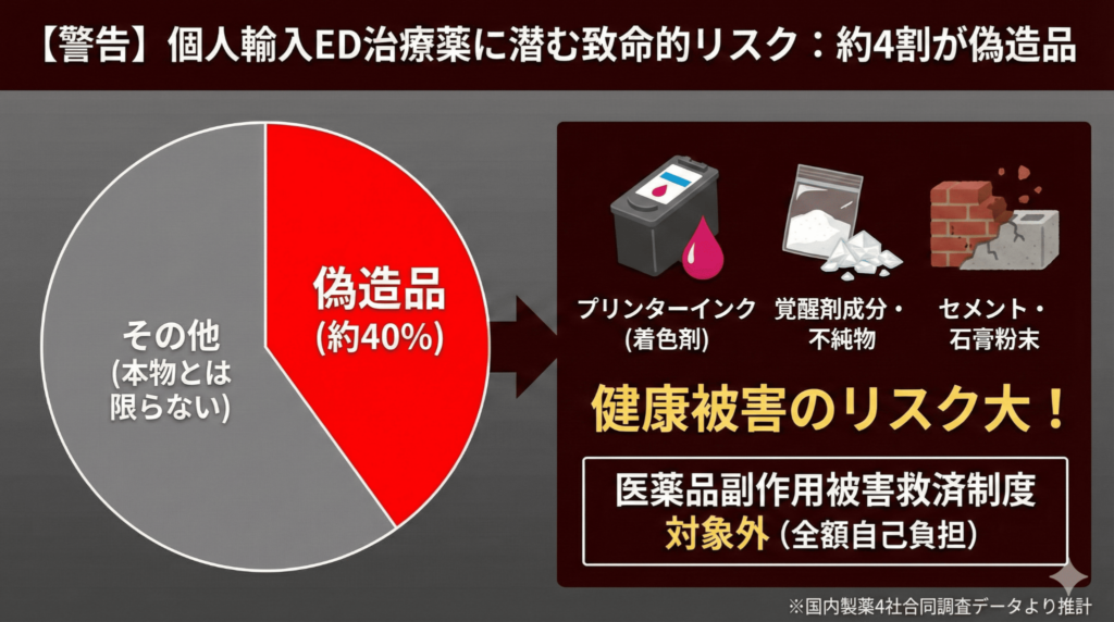 個人輸入ED治療薬の約4割が偽造品という調査データと健康被害のリスク