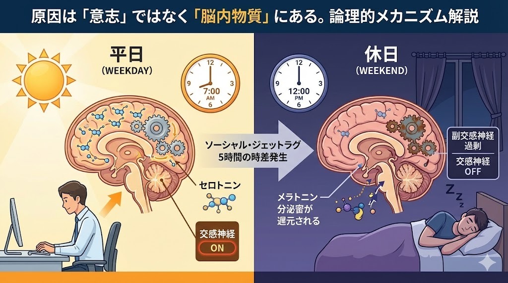 原因は意思ではなく脳内物質にあることを描いた画像
