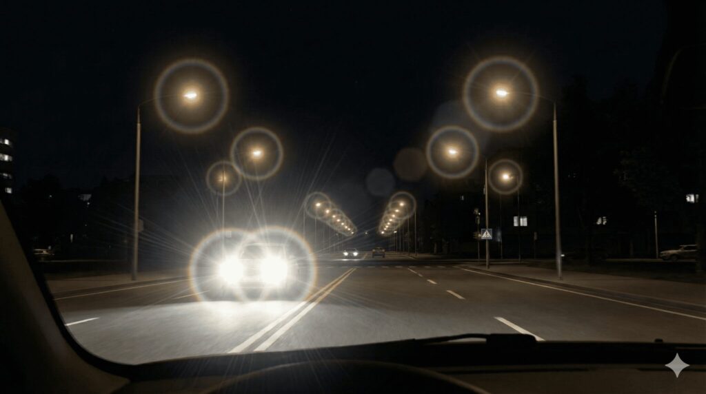 ICL手術後のハロー・グレア現象の見え方シミュレーション（夜間の運転・光の輪）