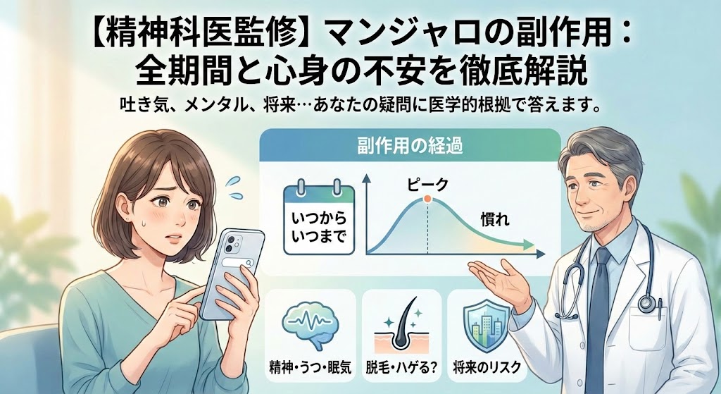 【精神科医監修】マンジャロの副作用はいつからいつまで？うつ・脱毛・将来のリスクを徹底解説