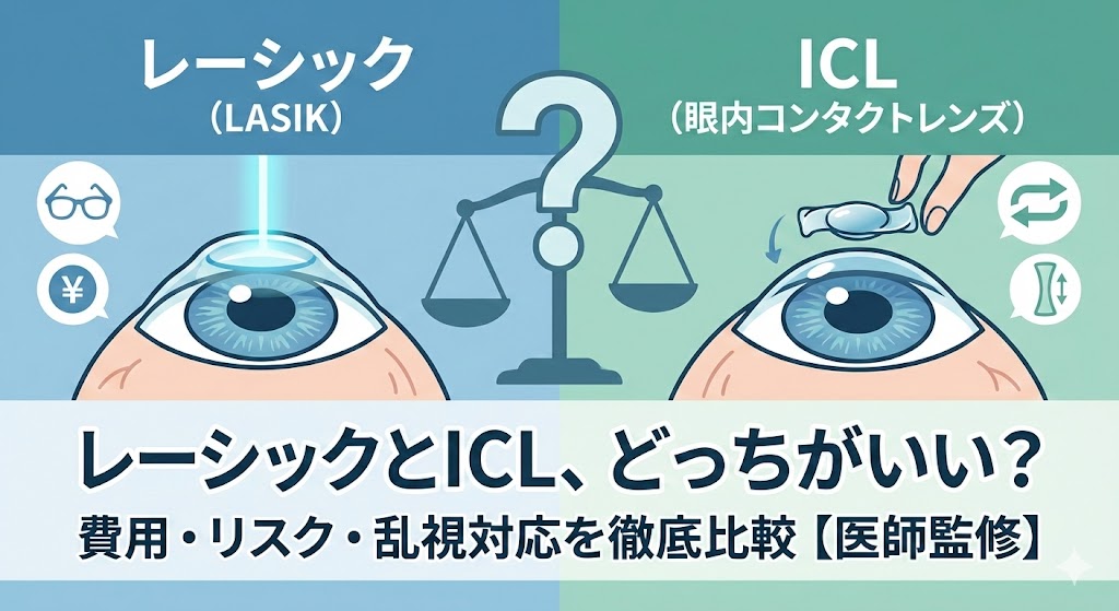 【医師監修】レーシックとICLどっちがいい?費用・リスク・乱視対応を徹底比較して正解を判断