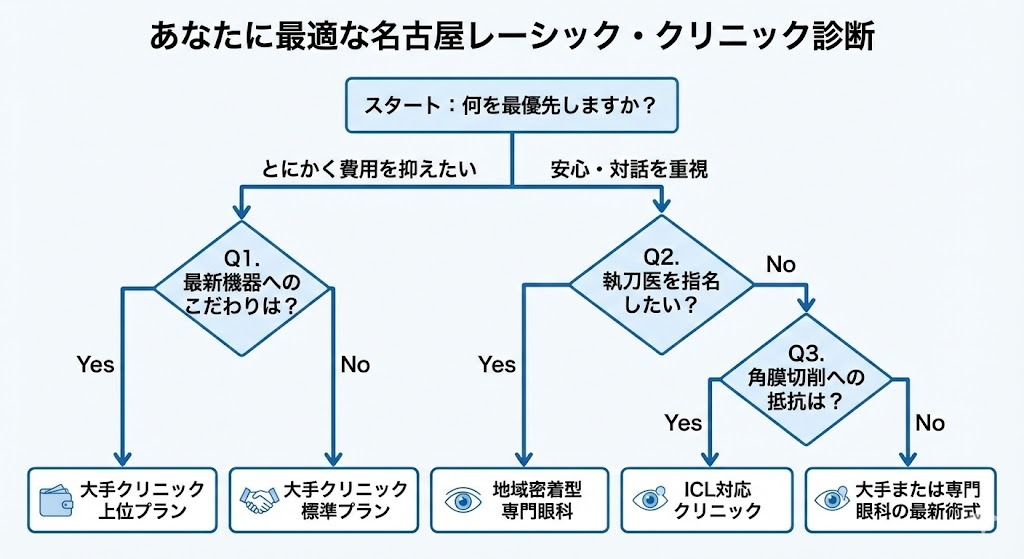 あなたに最適な名古屋レーシック・クリニック診断フローチャート