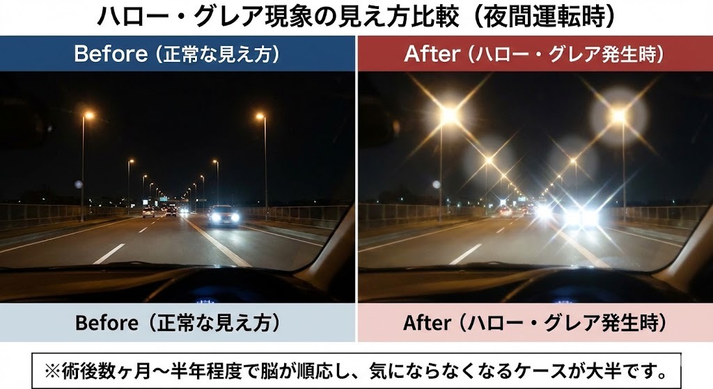 レーシック術後のハロー・グレア現象の見え方比較（夜間運転時）