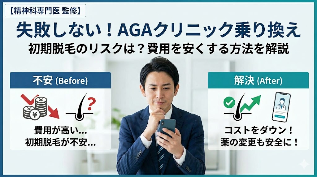失敗しないAGAクリニック乗り換えガイド！薬の変更・初期脱毛対策と乗り換え割の本当のところ