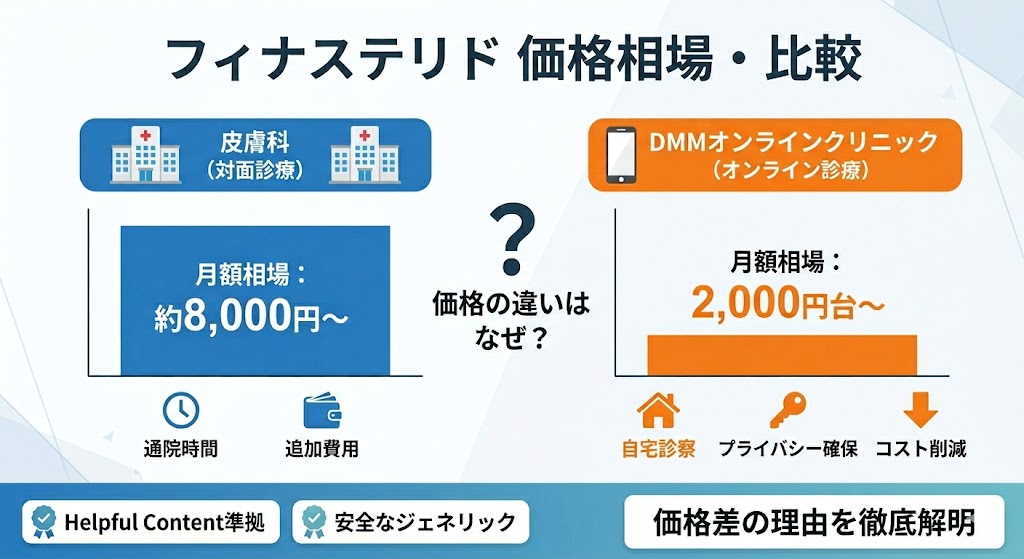 フィナステリド値段相場！皮膚科とDMMオンラインクリニックの価格差の理由