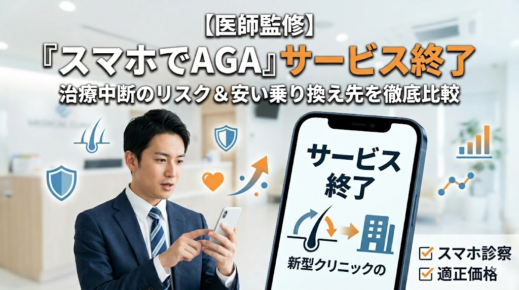 スマホでAGAサービス終了の理由とは？口コミや評判と治療中断を防ぐ乗り換え先3選