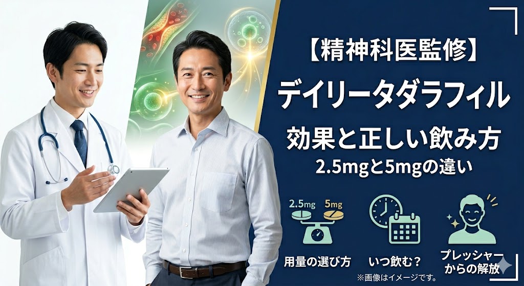 【精神科医監修】デイリータダラフィルの効果と正しい飲み方|2.5mgと5mgの違い