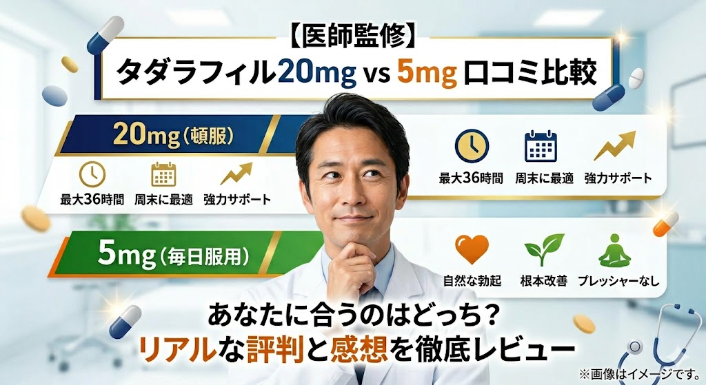 タダラフィル20mg・5mgのリアルな口コミと評判！効果の違いを徹底レビュー