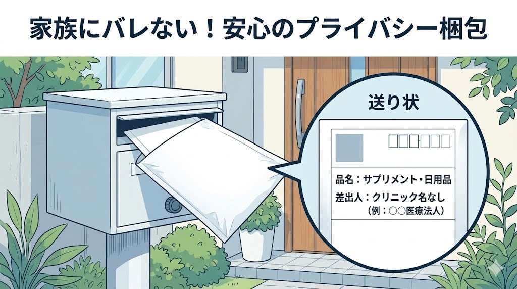 家族にバレないプライバシー配慮の無地梱包とポスト投函のイメージ