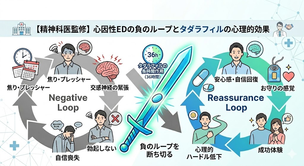 【精神科医監修】心因性EDの負のループとタダラフィルの心理的効果